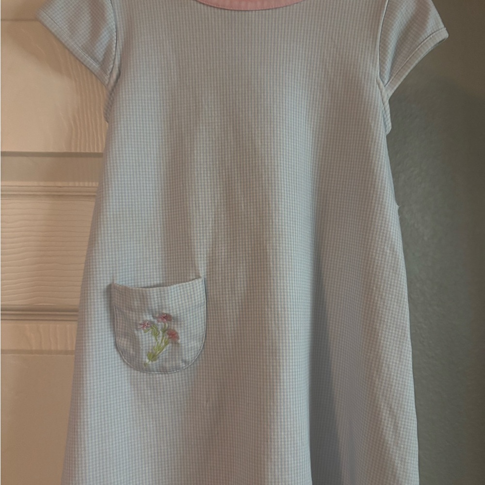 Light Blue Check Cotton Pocket Dress for Kids